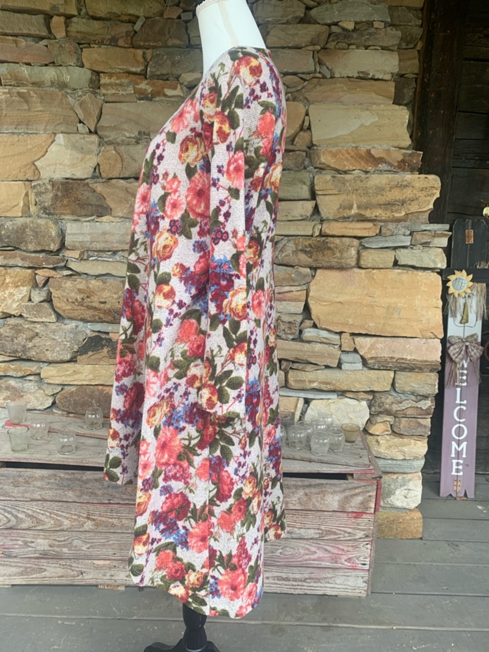Floral Open Front Cardigan - Pink Multi - Picture 2 of 4